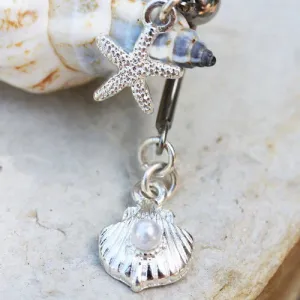 316L Stainless Steel Starfish and Pearl Seashell Double Dangle Navel Ring