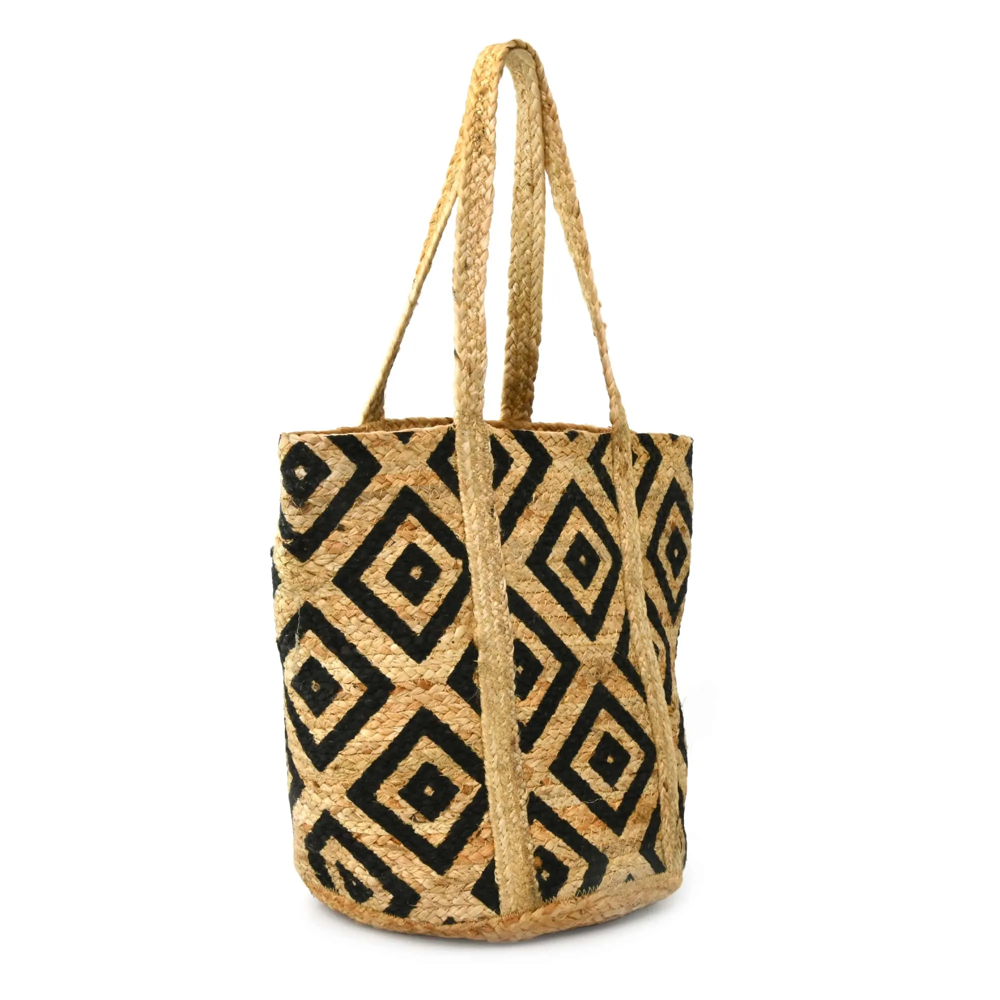 37002 Beach & Shopping Bag in Natural Jute with Double Diamond Print | Style n Craft