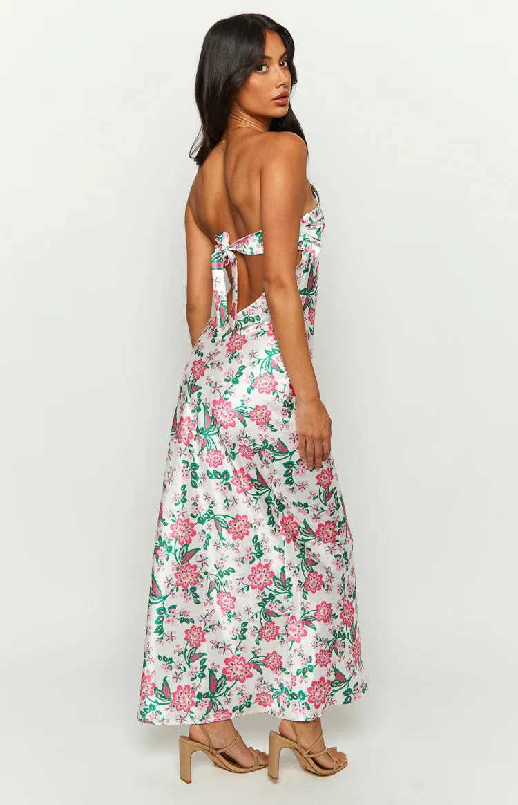 Astra Strapless Floral Satin Midi Dress