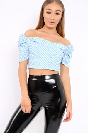 Baby Blue Wrap Ruffle Polka Dot Crop Top - Lymona