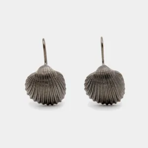 Big oyster - dangly earrings - silver 925 - dark rhodium plated