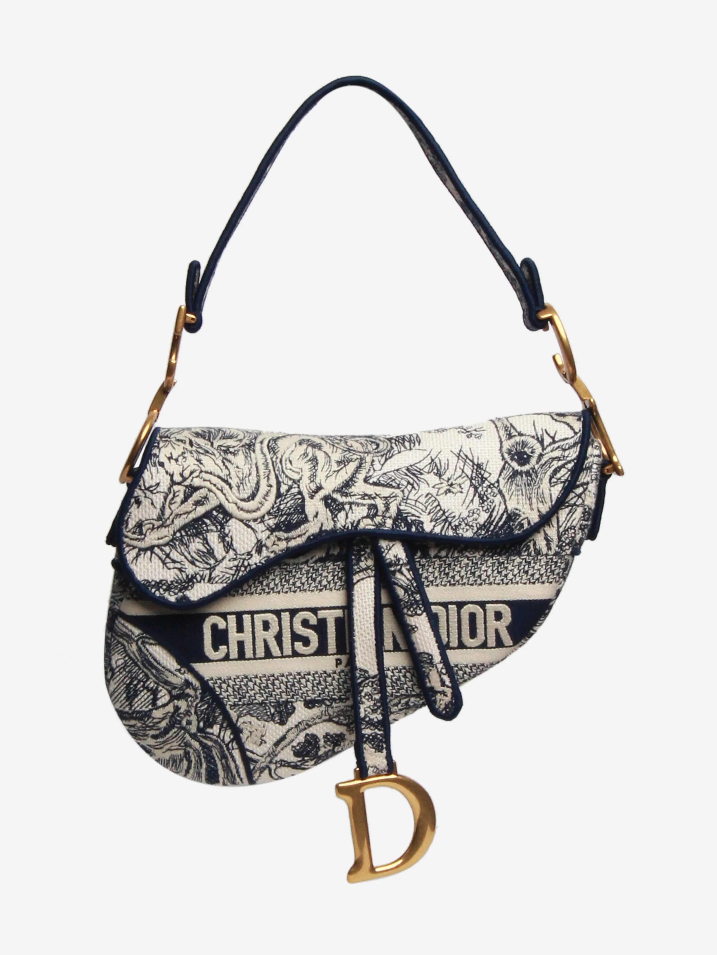 Blue and cream 2021 Around the World embroidered Saddle bag