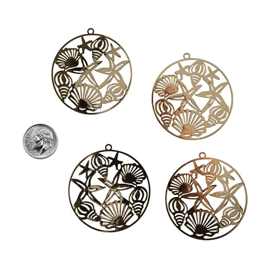 Brass Pendants - Ocean Theme - Pkg/4