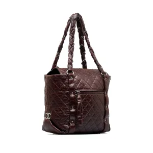 Brown Chanel Lady Braid Shopping Tote