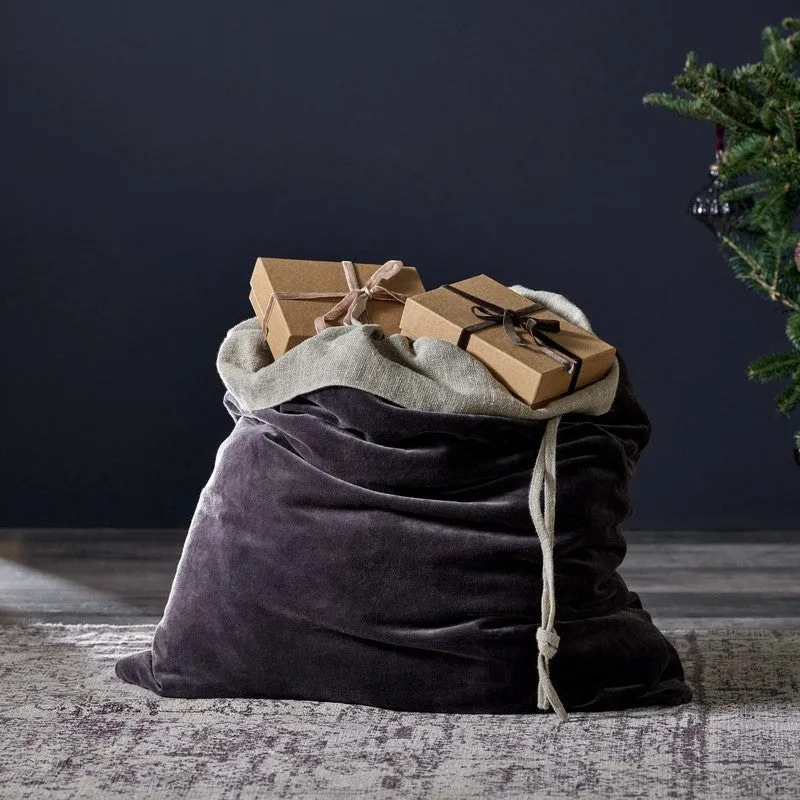 Cotton Velvet and Linen Christmas Sack - Charcoal