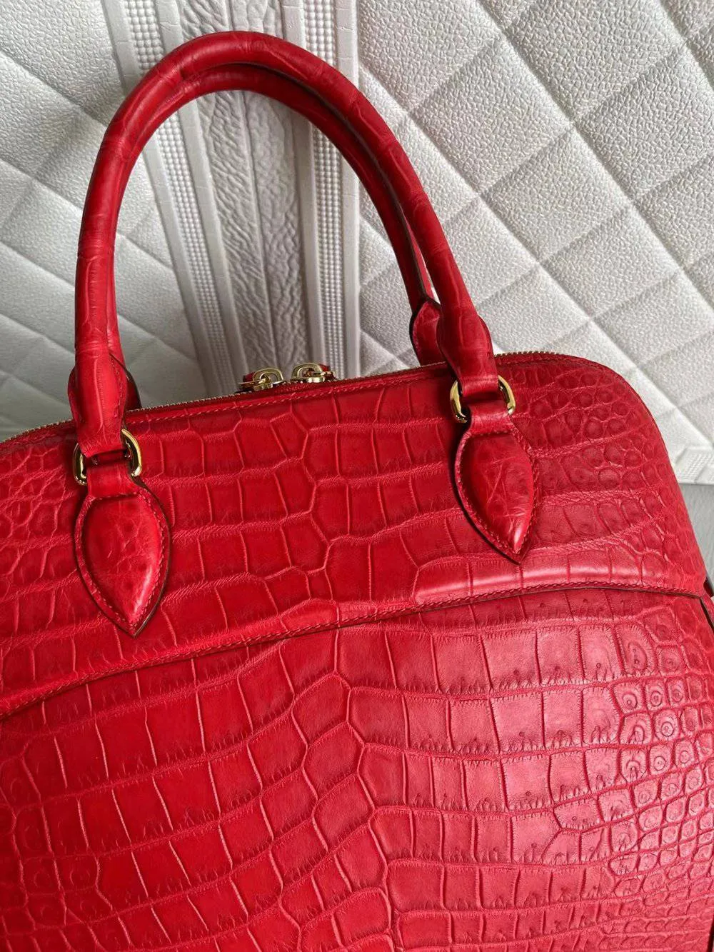 Crocodile Leather Top Handle Tote Bag Red