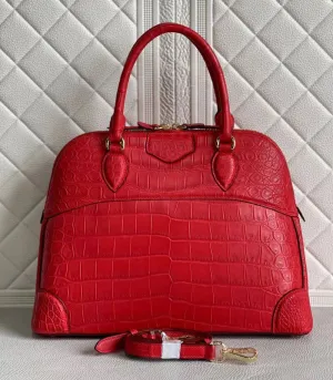 Crocodile Leather Top Handle Tote Bag Red