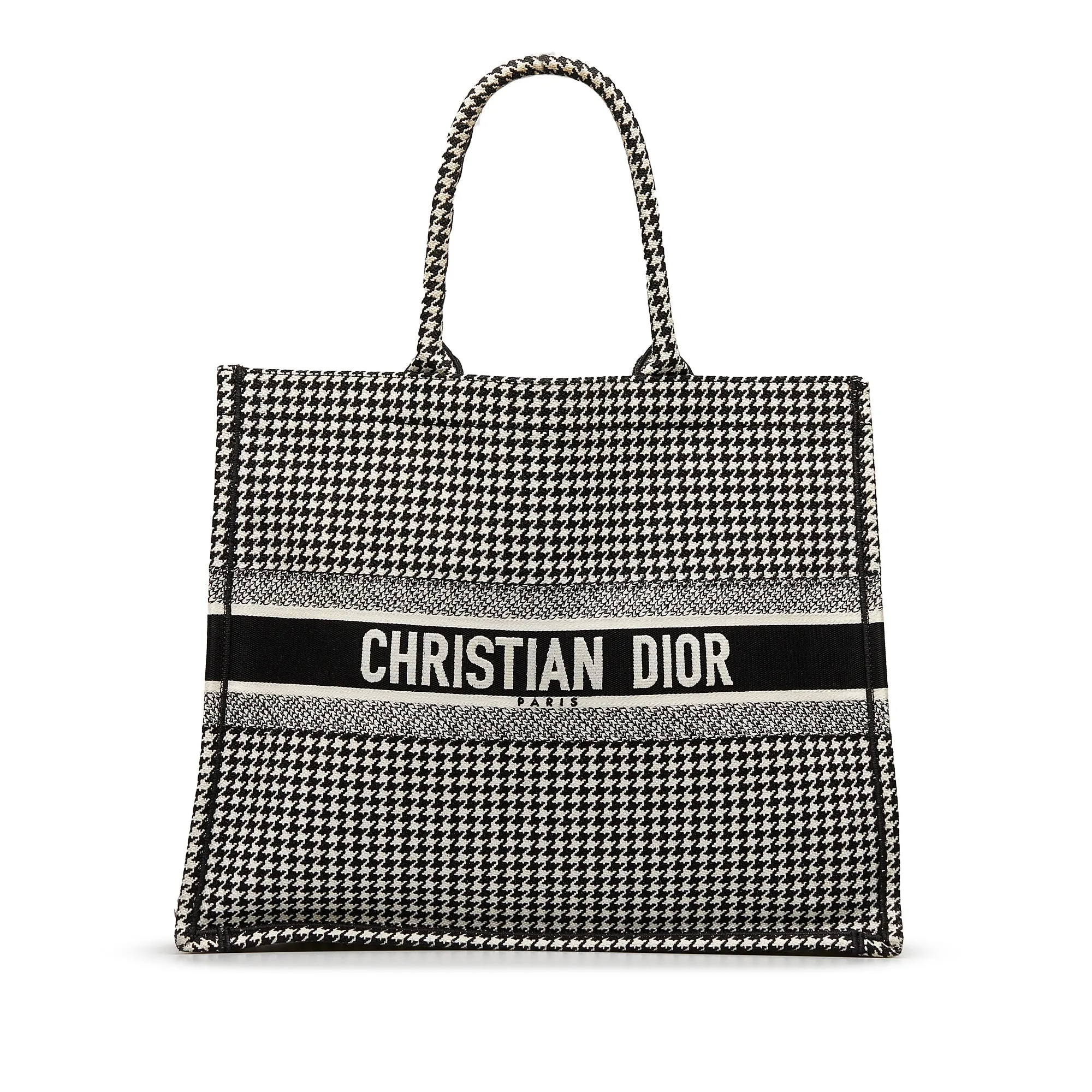 Dior Book Tote Houndstooth Embroidered Bicolor Canvas