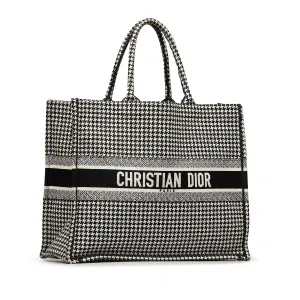 Dior Book Tote Houndstooth Embroidered Bicolor Canvas