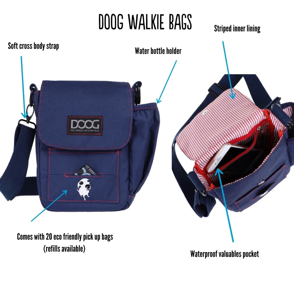 DOOG Walkie Bag - Navy Blue Polka Dot