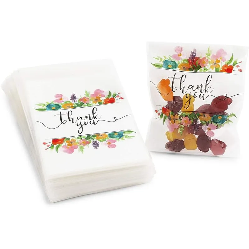 Floral Thank You Bags for Party Favors, Cookies, Candy (4 x 6 in, 250 Pack)