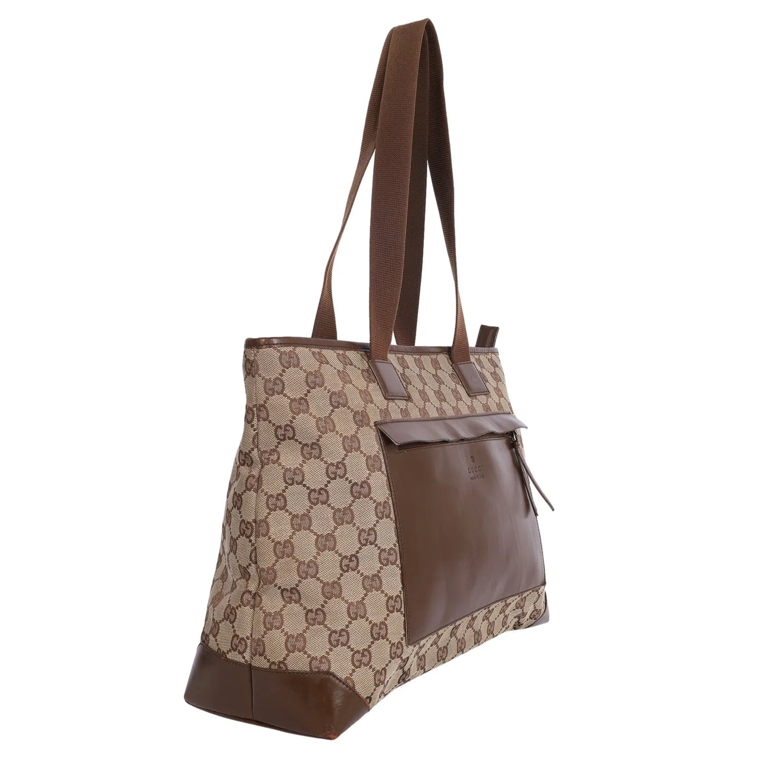 GG Monogram Canvas Leather Tote Shoulder Bag Brown (Authentic Pre-Owned)