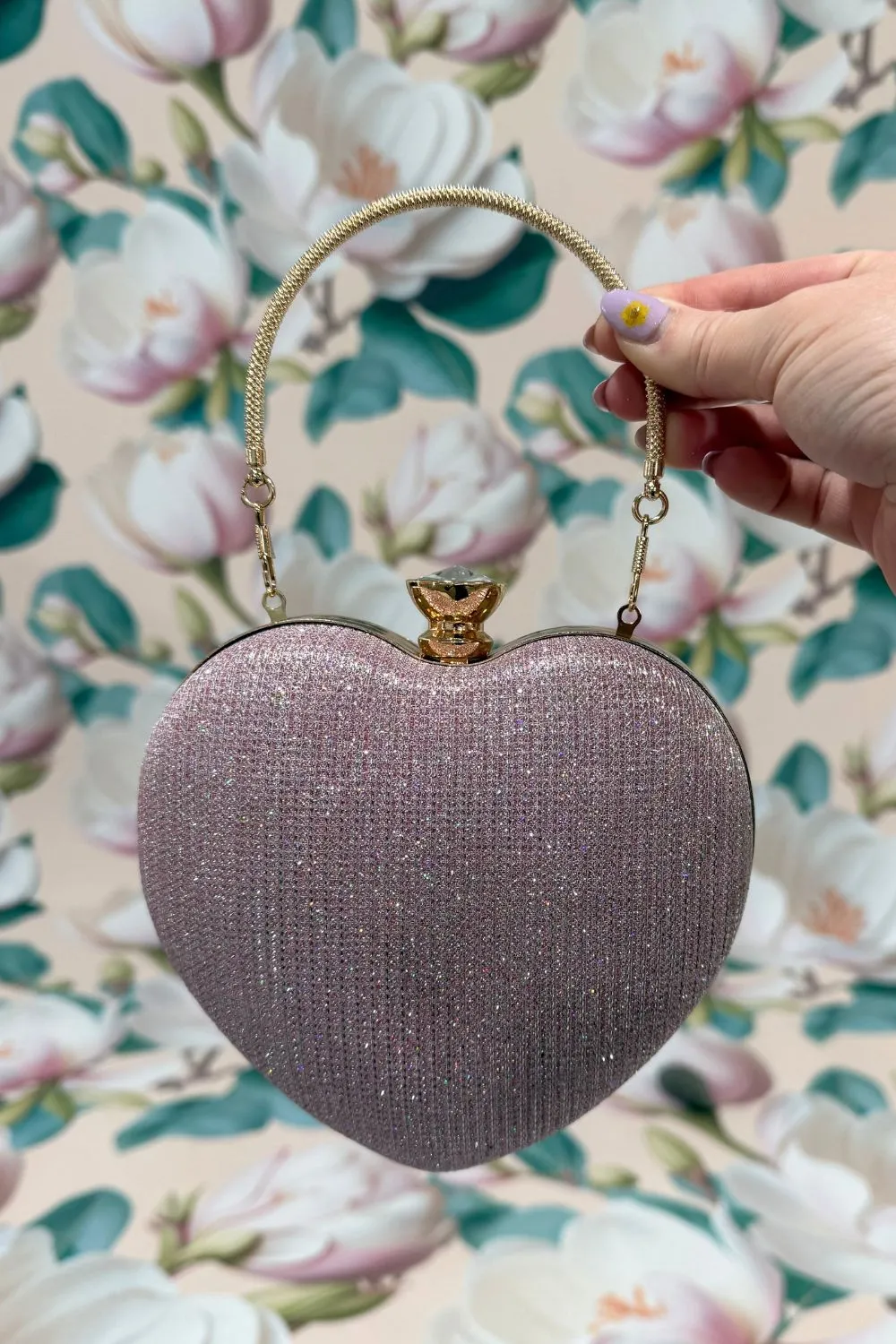 Glitter Heart Clutch - Pink