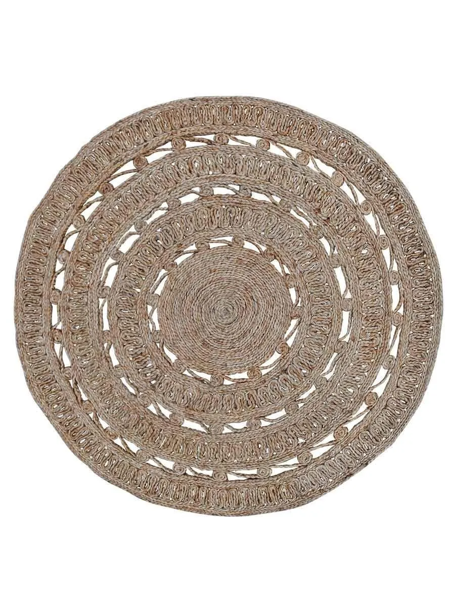 Hand Woven Jute 4'x4' Round Eco-friendly Area Rug Solid Beige