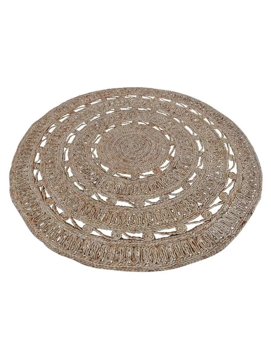 Hand Woven Jute 4'x4' Round Eco-friendly Area Rug Solid Beige