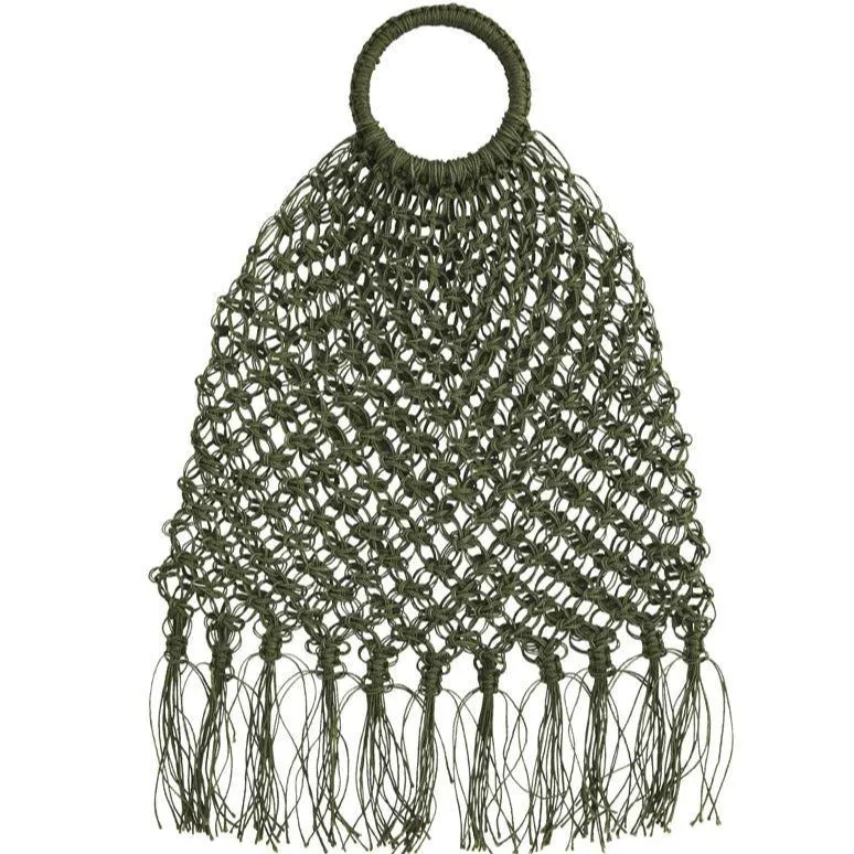 Jute Macrame Bag with Fringe - Natural or Green