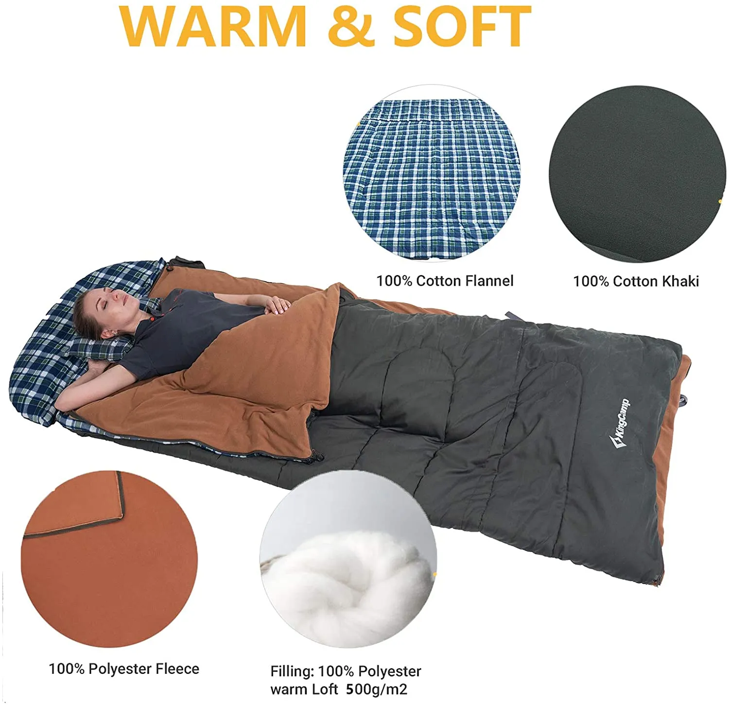 KingCamp 3 Season 3-in-1 Envelope Hooded Sleeping Bag