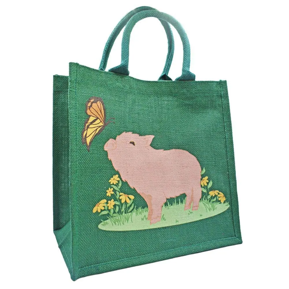 Medium Jute Shopping Bag by Shared Earth - Piglet & Butterfly