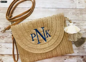 Monogram Summer Beach Straw Crossbody Wristlet Purse  Gift