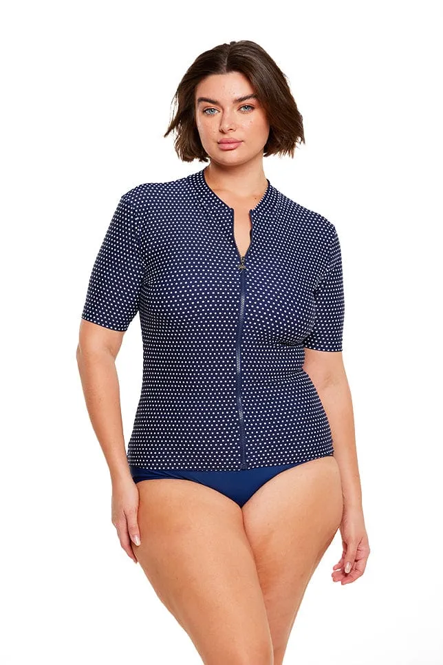 Navy & White Dots Short Sleeve Rash Vest