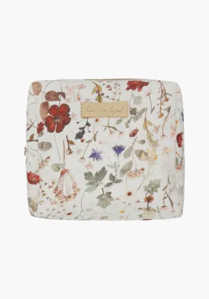 Nola Pressed Floral Print Wash Bag In Cream