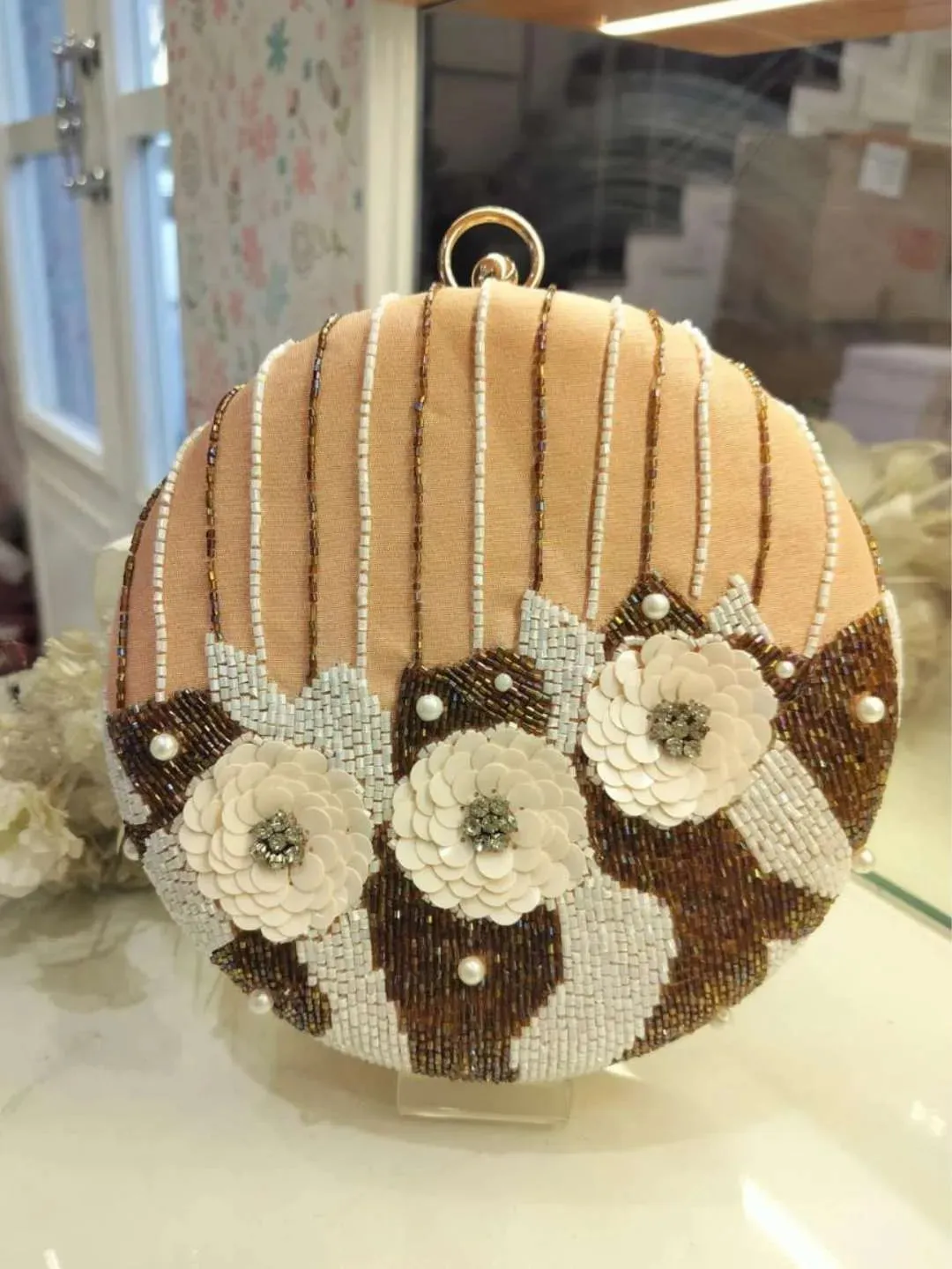 Overcat Embroidered Round Clutch