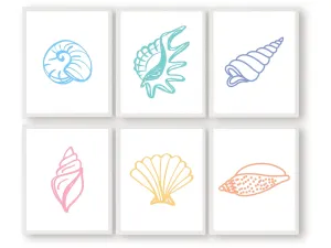 Pastel Seashell Coastal Prints - Set of 6