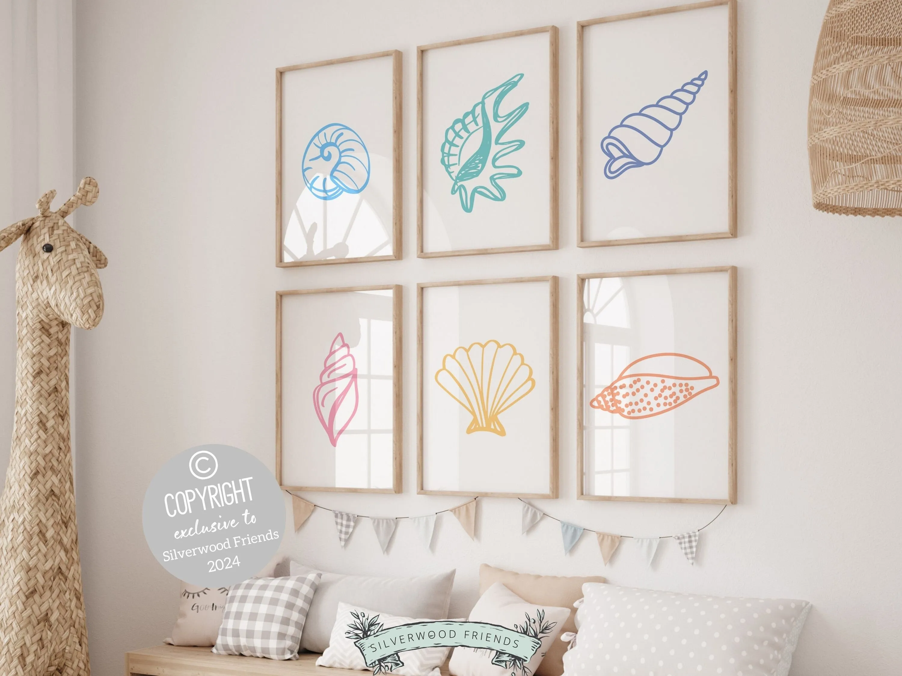 Pastel Seashell Coastal Prints - Set of 6