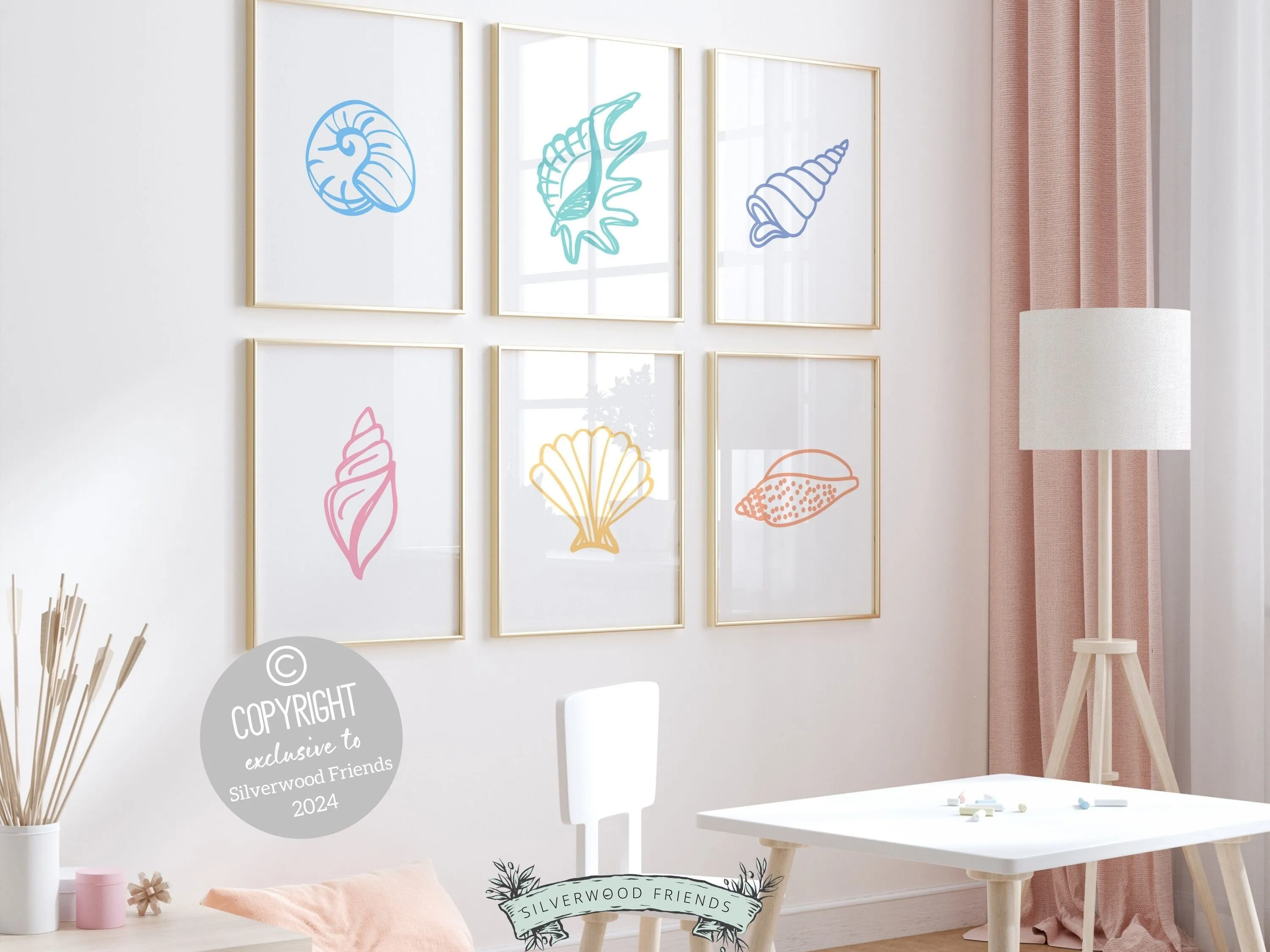 Pastel Seashell Coastal Prints - Set of 6