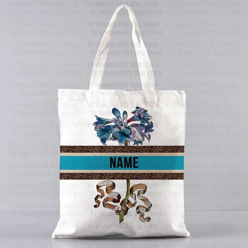 Personalized Custom Name Motto Text Bag Women's Canvas Tote Shopping Beach Travel Bags Square Big Large Book Bags Handbags