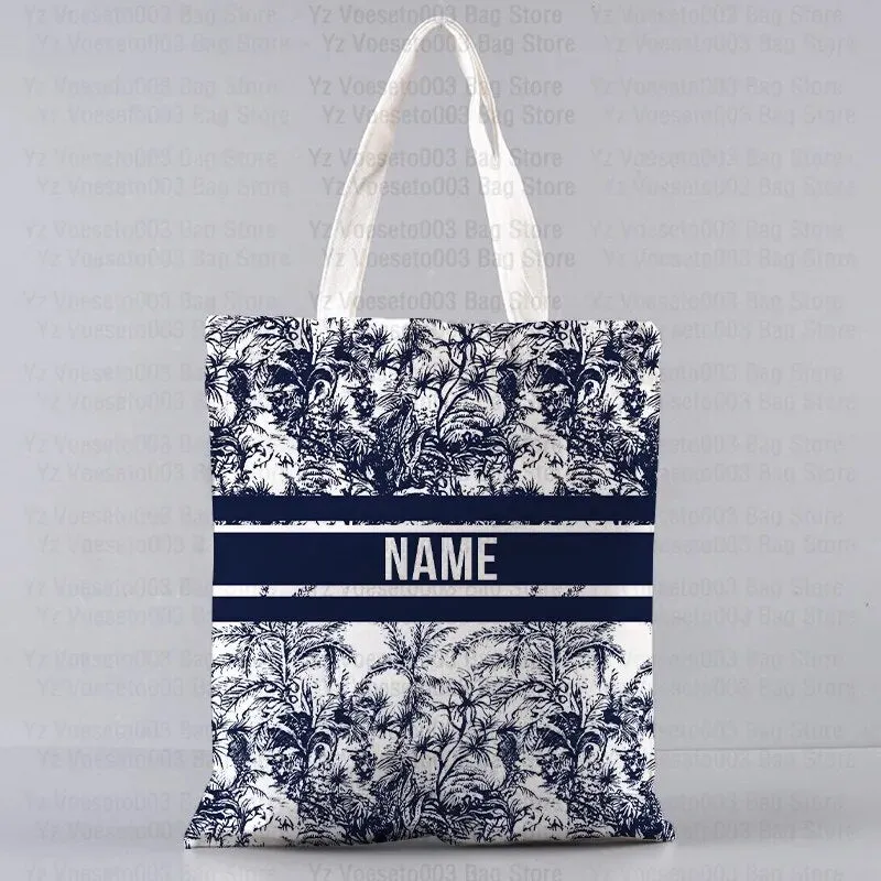 Personalized Custom Name Motto Text Bag Women's Canvas Tote Shopping Beach Travel Bags Square Big Large Book Bags Handbags