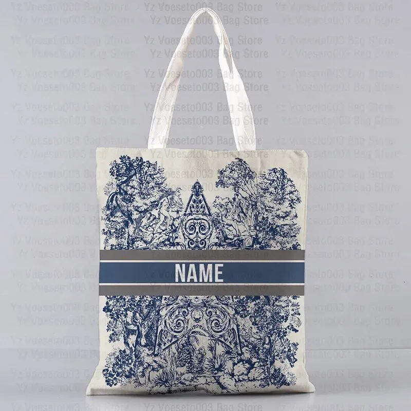 Personalized Custom Name Motto Text Bag Women's Canvas Tote Shopping Beach Travel Bags Square Big Large Book Bags Handbags