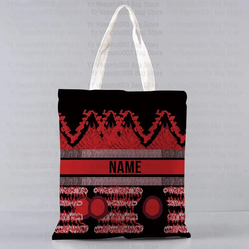 Personalized Custom Name Motto Text Bag Women's Canvas Tote Shopping Beach Travel Bags Square Big Large Book Bags Handbags