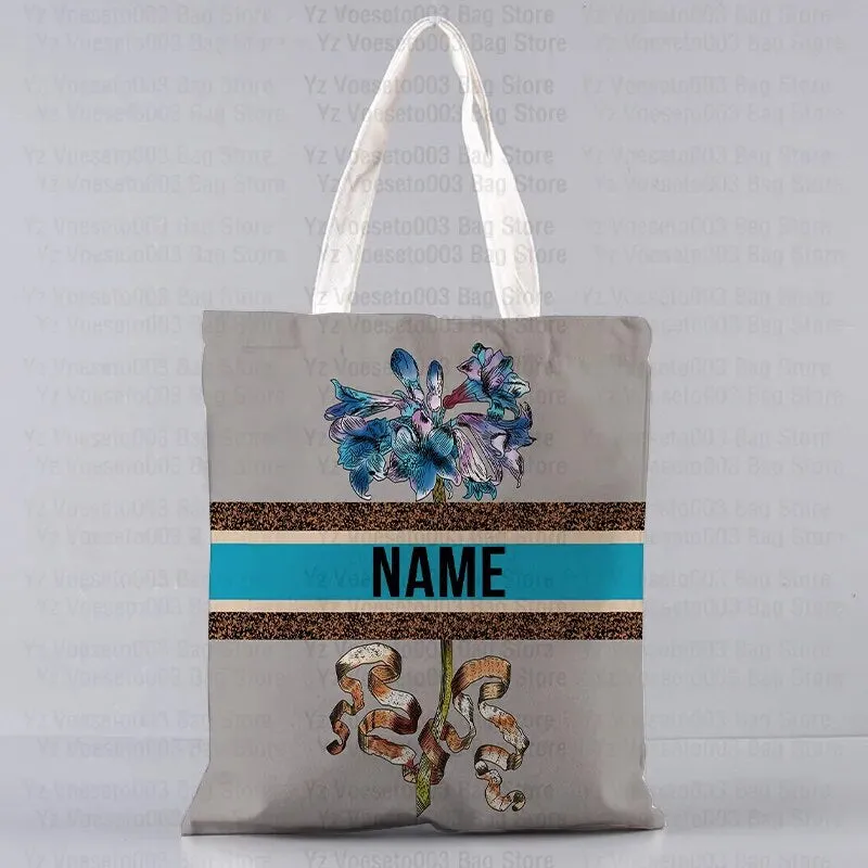 Personalized Custom Name Motto Text Bag Women's Canvas Tote Shopping Beach Travel Bags Square Big Large Book Bags Handbags