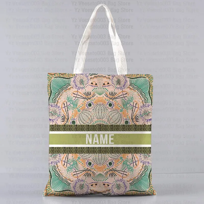 Personalized Custom Name Motto Text Bag Women's Canvas Tote Shopping Beach Travel Bags Square Big Large Book Bags Handbags