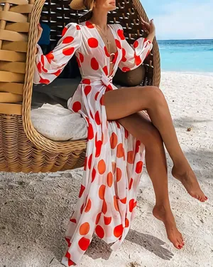 Polka Dot Chiffon Beach Resort Dress