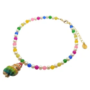 Rainbow Cantharus Seashell Charm Pearl Choker