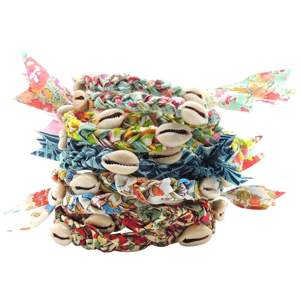 Seashell Charm Liberty Print Double Wrap Braid Bracelet