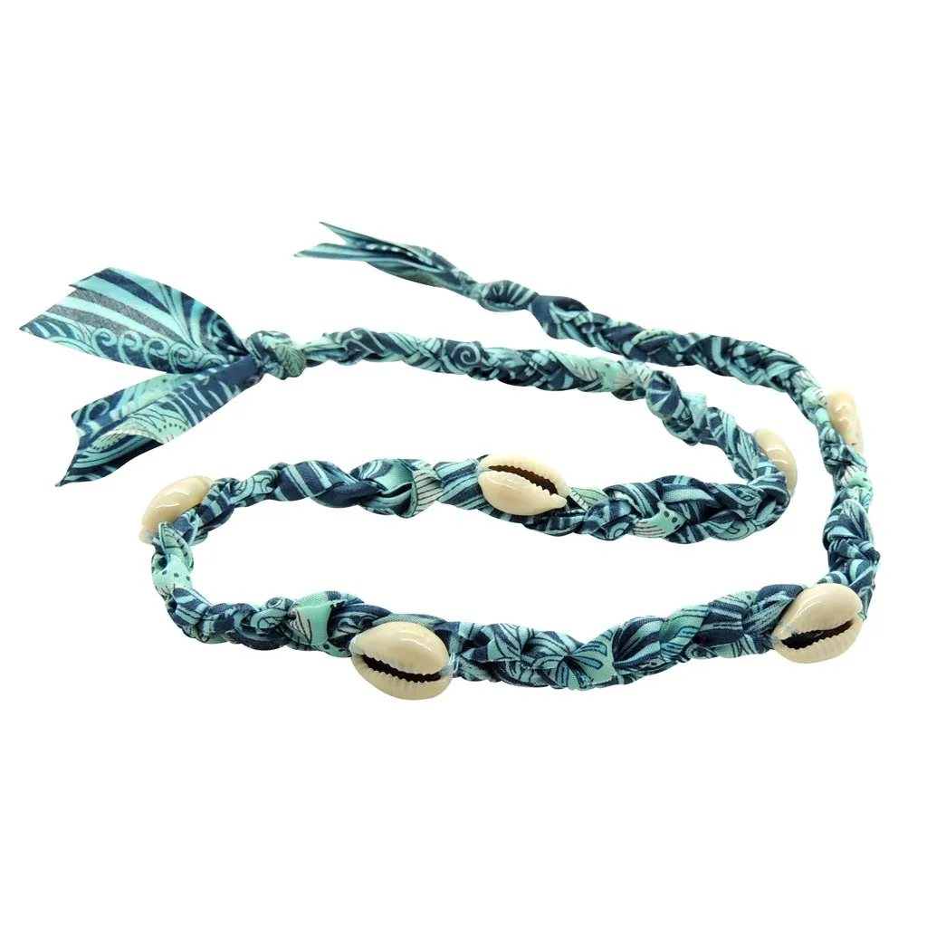 Seashell Charm Liberty Print Double Wrap Braid Bracelet