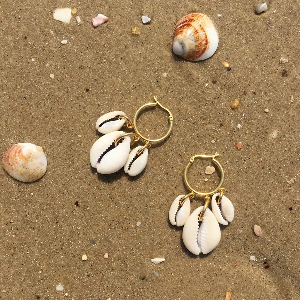 Seashell Charm Trio Mini Hoop Earrings