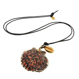 Tiger Seashell Charm Duo Leather Cord Necklace