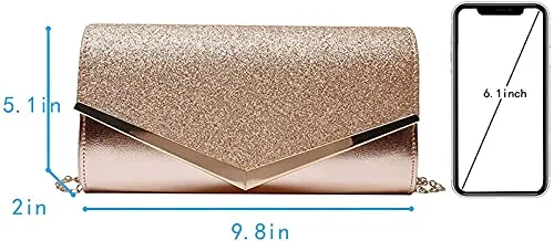 Women Shiny Sequins Evening Clutch Bag with Chain,Envelope Shaped Evening Handbag Purse Wallet, Crossbody Bags Prom Bag for Wedding Prom Dinner Evening Party Prom Gift for Mom Wife (Rose Gold)