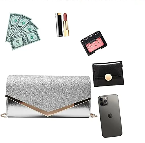 Women Shiny Sequins Evening Clutch Bag with Chain,Envelope Shaped Evening Handbag Purse Wallet, Crossbody Bags Prom Bag for Wedding Prom Dinner Evening Party Prom Gift for Mom Wife (Rose Gold)