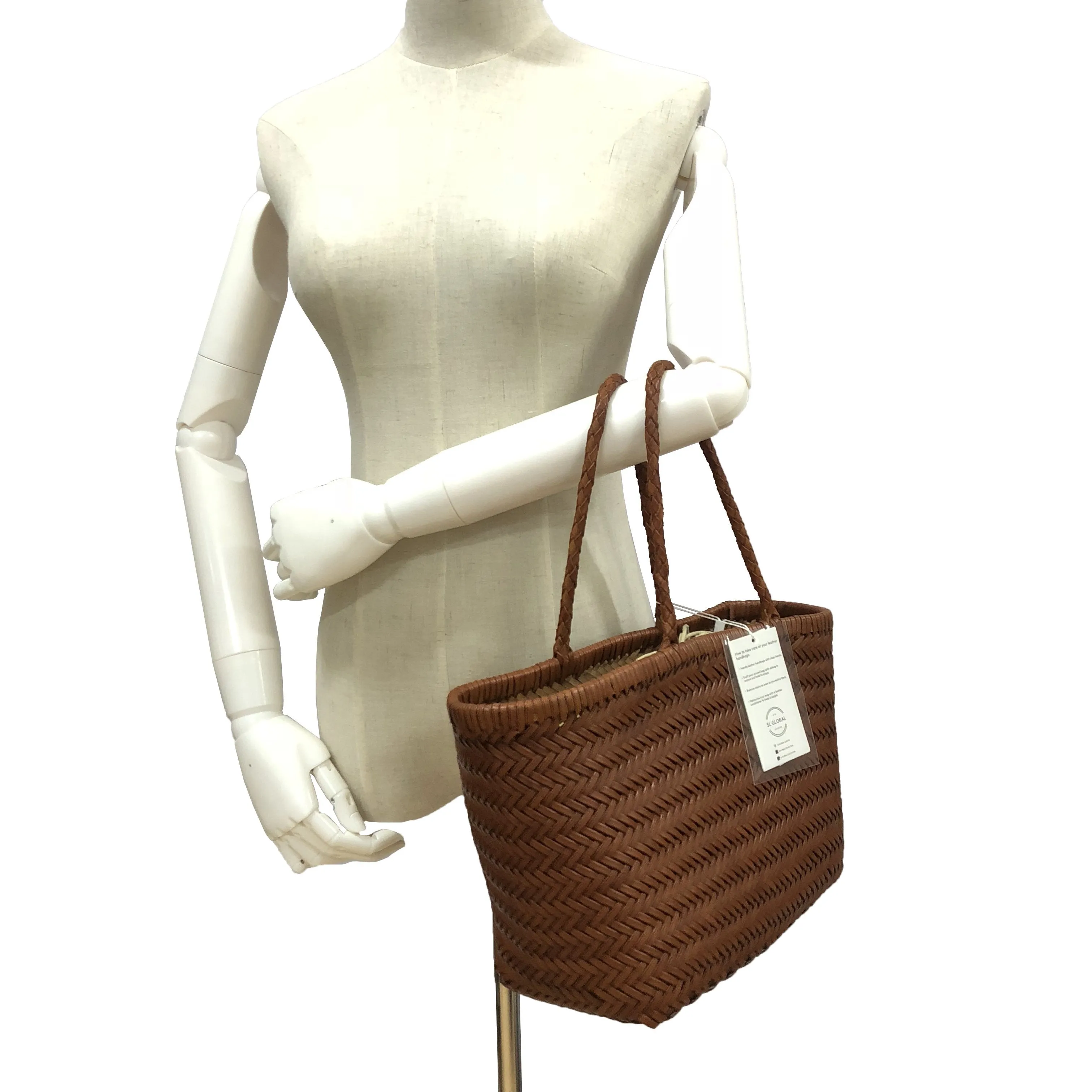 Women's handwoven genuine cowhide leather handbag Top Handle shopping tote