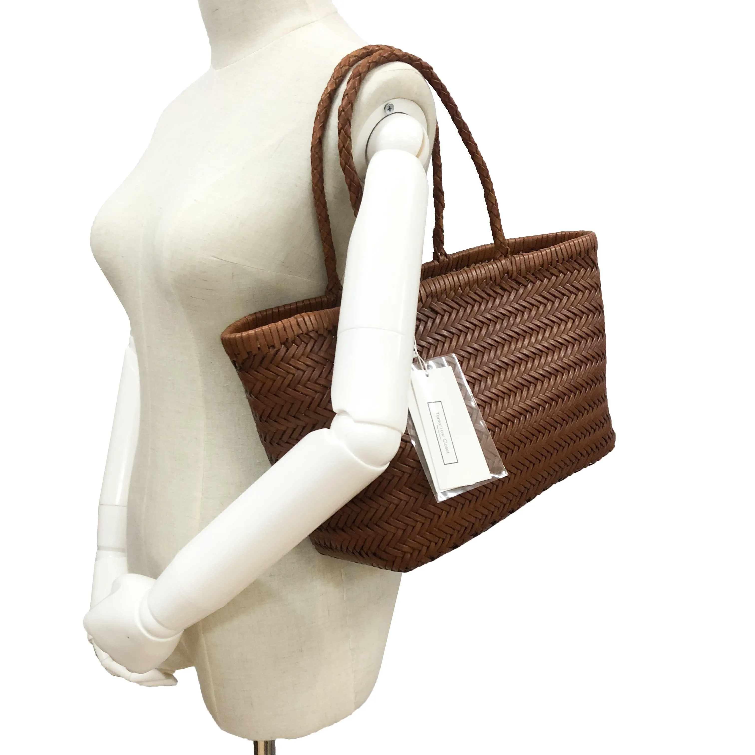 Women's handwoven genuine cowhide leather handbag Top Handle shopping tote