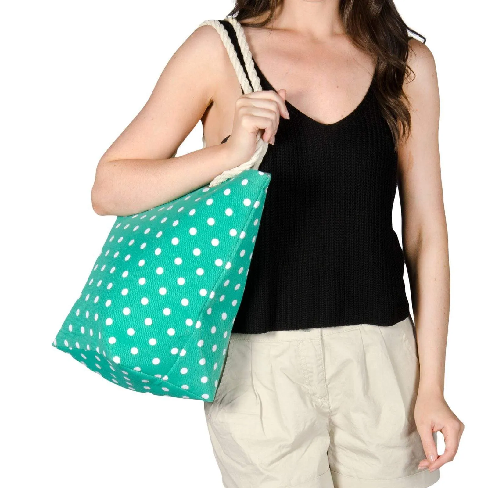 Womens Polka Dot Canvas Beach Shoulder Bag Shopping Tote (Slight Seconds)