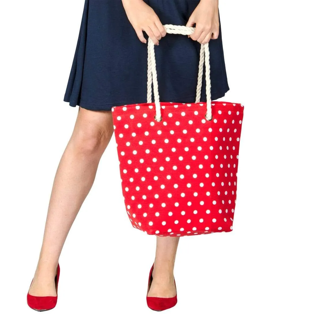 Womens Polka Dot Canvas Beach Shoulder Bag Shopping Tote (Slight Seconds)